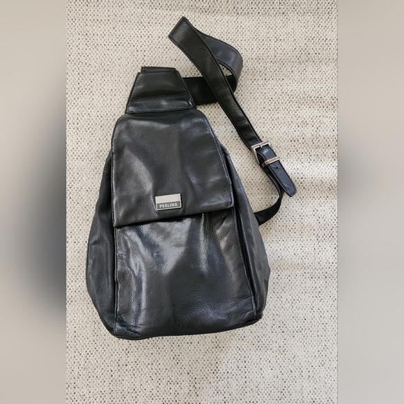 Perlina Black Leather Crossbody Backpack Travel Bag - Picture 1 of 8